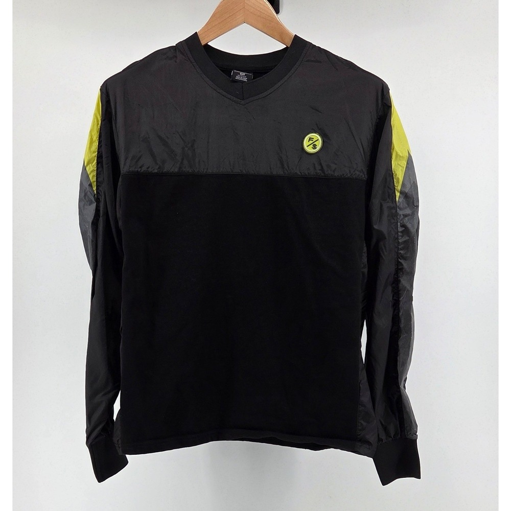 Fly Supply Mens Small Black Yellow Colorblock‎ V Neck Long Sleeve Pullover